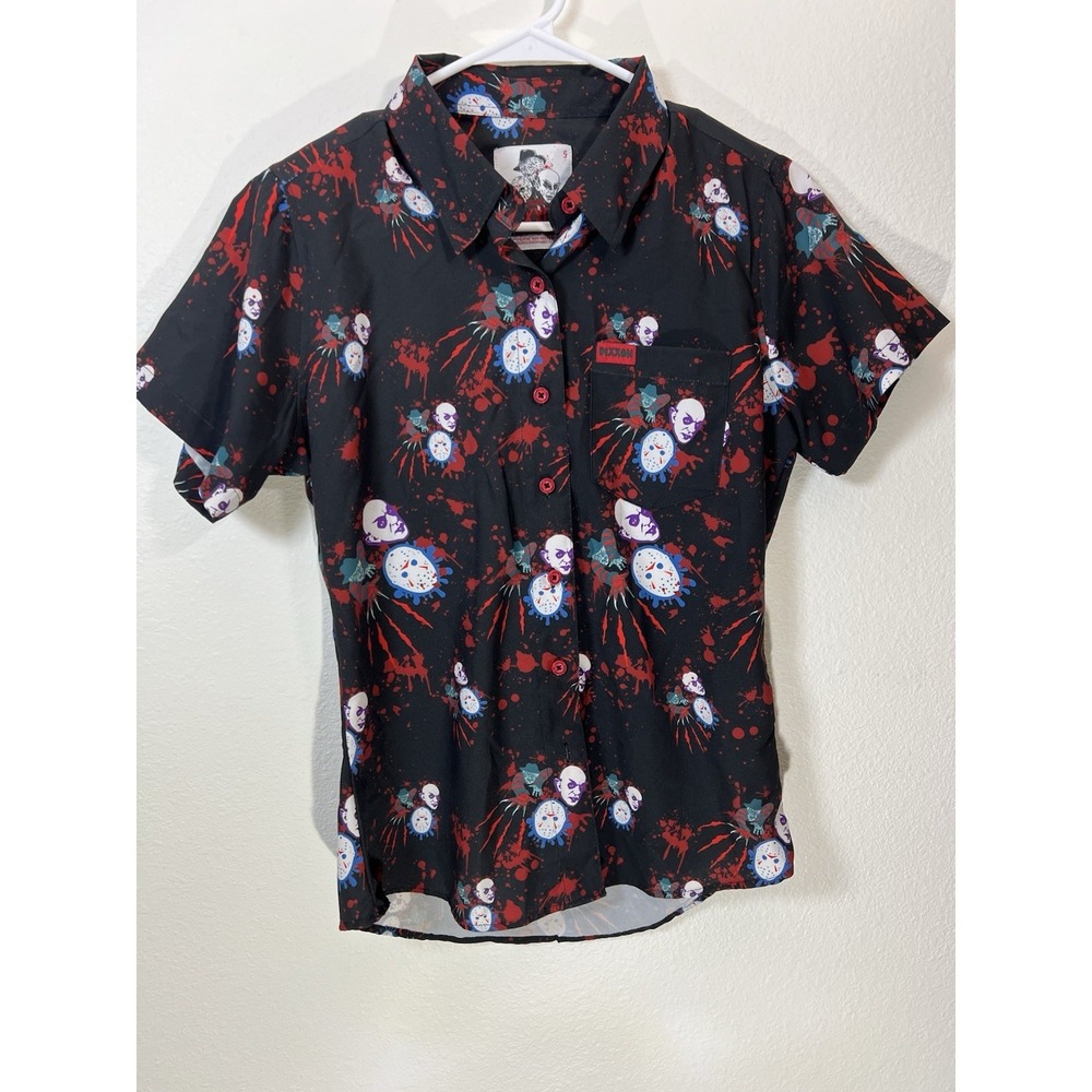 Dixxon The Trilogy Horror Short Sleeve Button Up Womens S Black Party Shirt